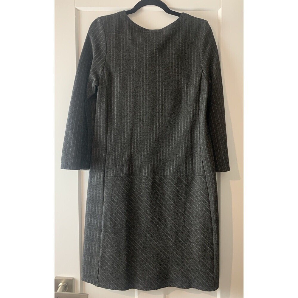 J. Jill Ponte Grey White Classic Pinstripe Career Dress 3/4 Sleeve Stretch Small - Picture 3 of 7